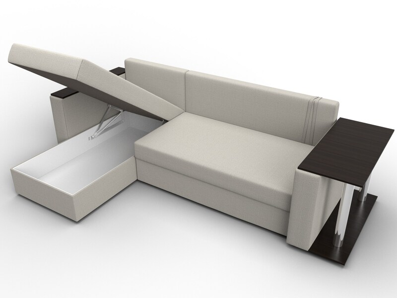 Диван угловой Атланта со столом левый угол, Рогожка, Амур 02 бежевый