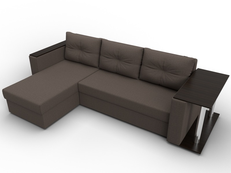 Диван угловой Атланта со столом левый угол, Рогожка, Амур 05 коричневый