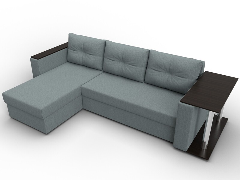 Диван угловой Атланта со столом левый угол, Рогожка, Амур 07 серый