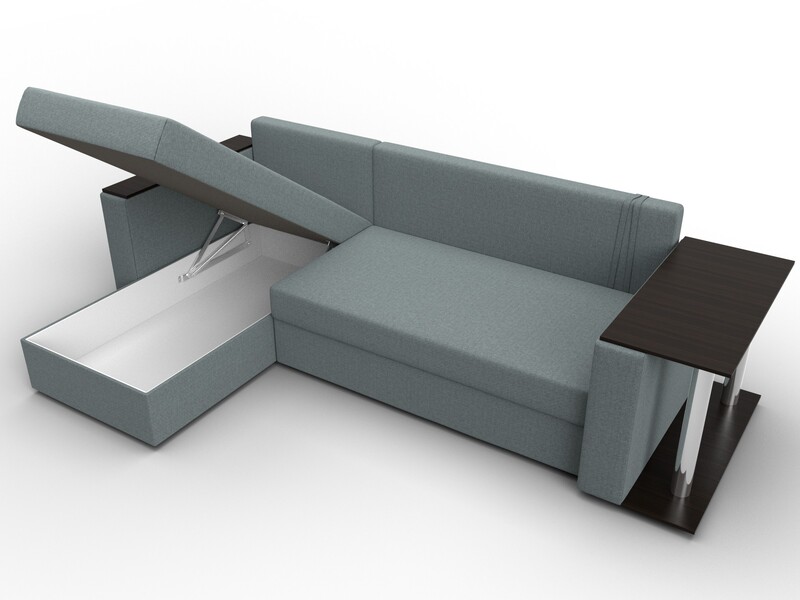 Диван угловой Атланта со столом левый угол, Рогожка, Амур 07 серый