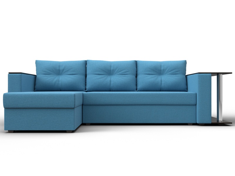Диван угловой Атланта со столом левый угол, Рогожка, Амур 10 голубой