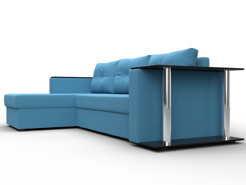 Диван угловой Атланта со столом левый угол, Рогожка, Амур 10 голубой