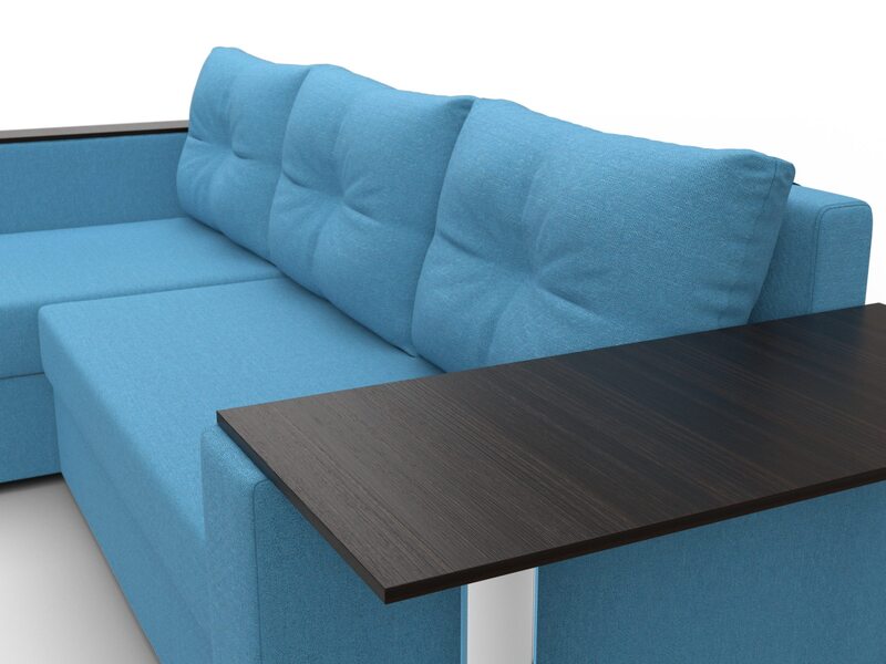 Диван угловой Атланта со столом левый угол, Рогожка, Амур 10 голубой