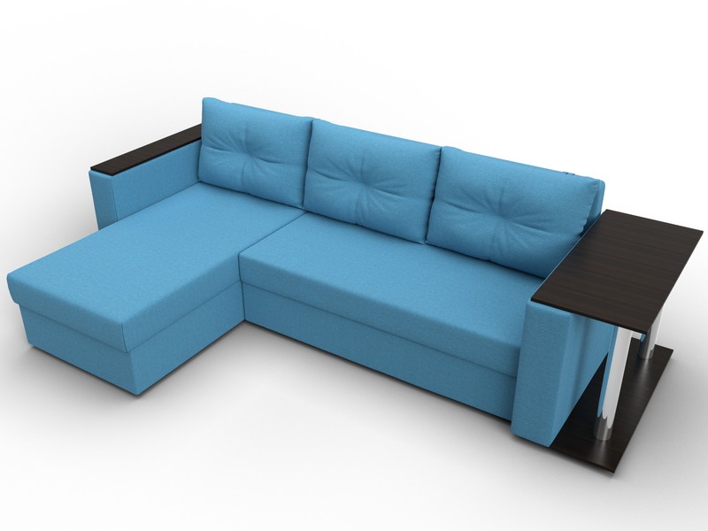 Диван угловой Атланта со столом левый угол, Рогожка, Амур 10 голубой