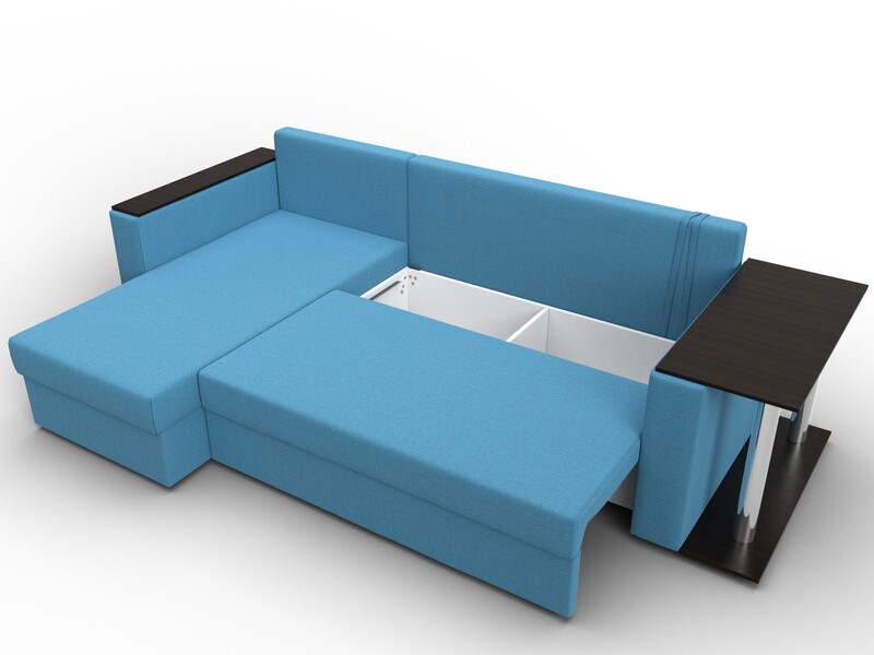 Диван угловой Атланта со столом левый угол, Рогожка, Амур 10 голубой