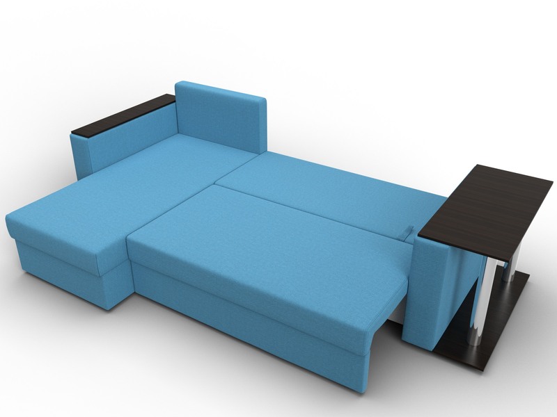 Диван угловой Атланта со столом левый угол, Рогожка, Амур 10 голубой