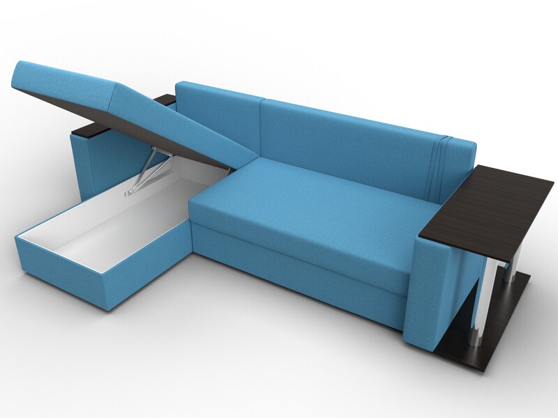 Диван угловой Атланта со столом левый угол, Рогожка, Амур 10 голубой