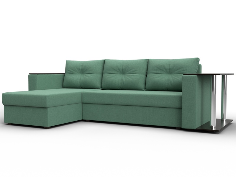 Диван угловой Атланта со столом левый угол, Рогожка, Амур 11 зеленый