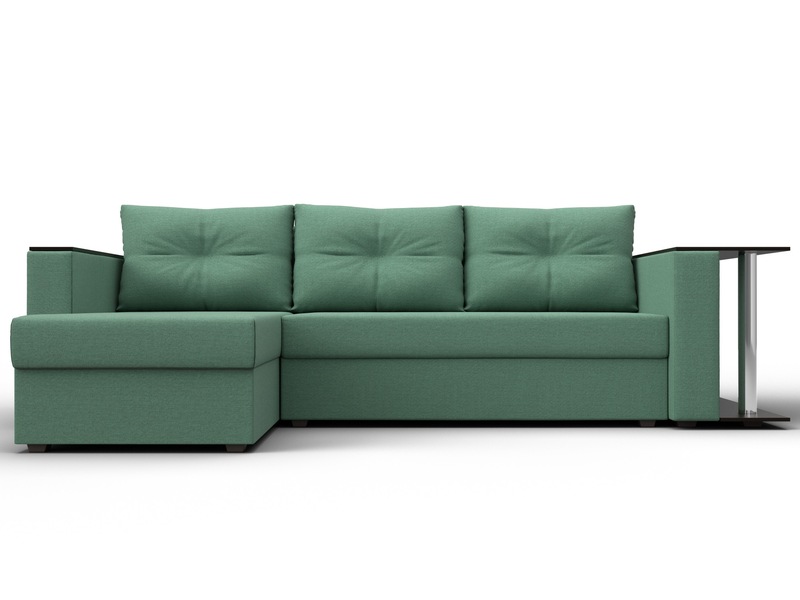 Диван угловой Атланта со столом левый угол, Рогожка, Амур 11 зеленый