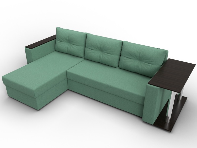 Диван угловой Атланта со столом левый угол, Рогожка, Амур 11 зеленый