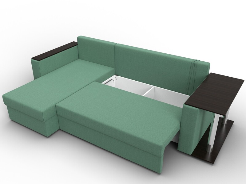 Диван угловой Атланта со столом левый угол, Рогожка, Амур 11 зеленый