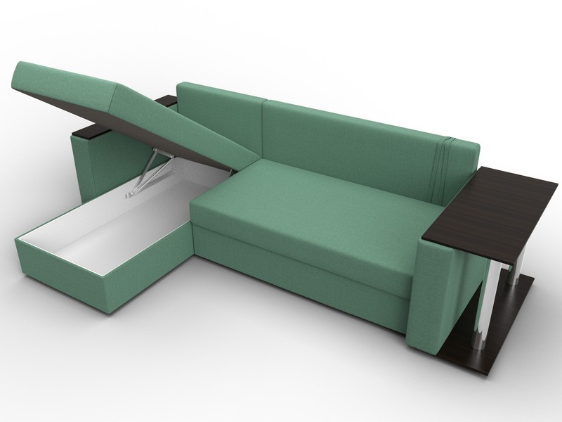 Диван угловой Атланта со столом левый угол, Рогожка, Амур 11 зеленый