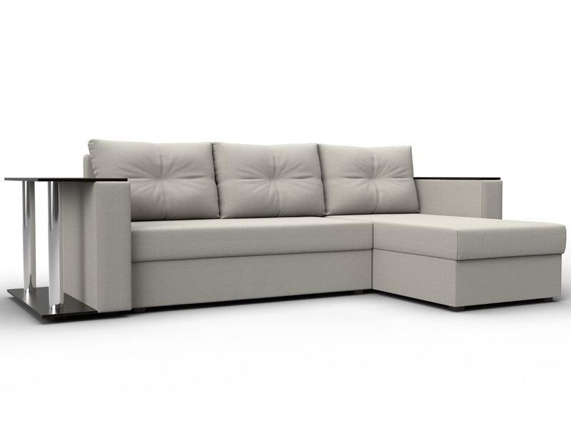 Диван угловой Атланта со столом правый угол, Рогожка, Амур 02 бежевый