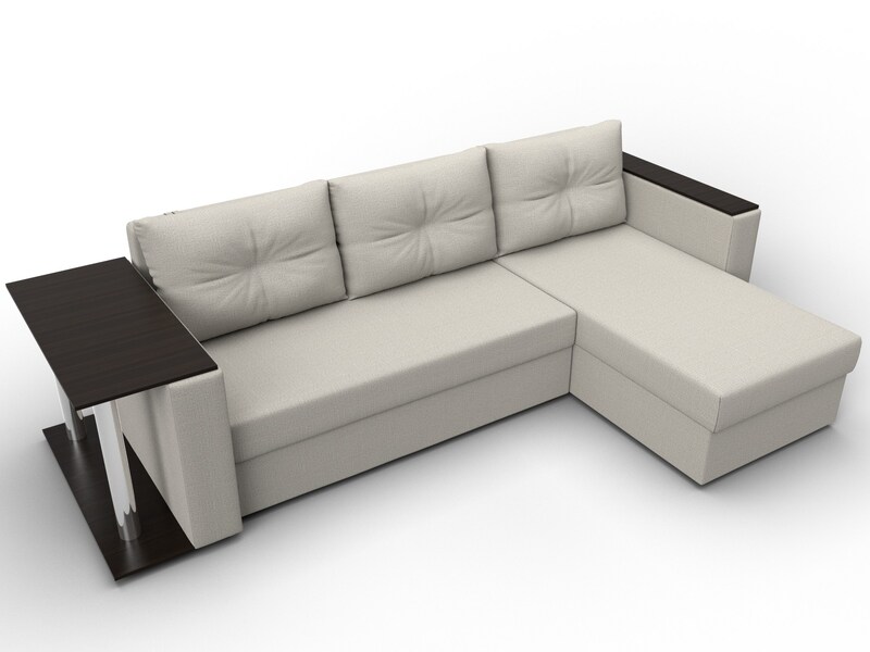 Диван угловой Атланта со столом правый угол, Рогожка, Амур 02 бежевый