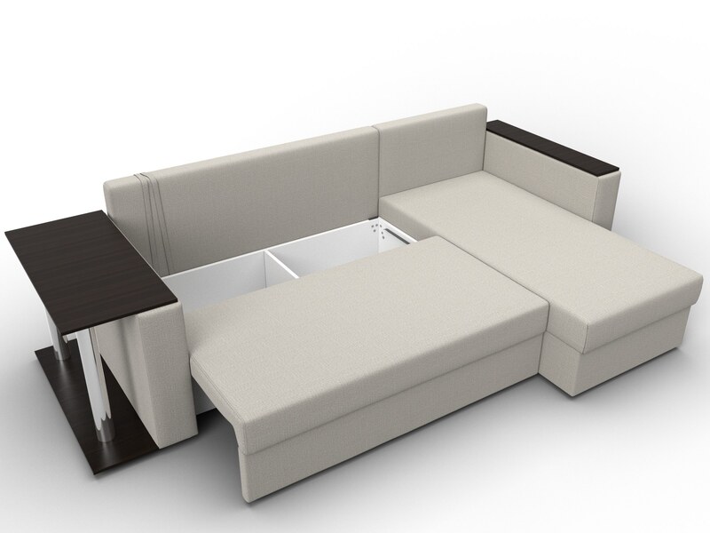 Диван угловой Атланта со столом правый угол, Рогожка, Амур 02 бежевый