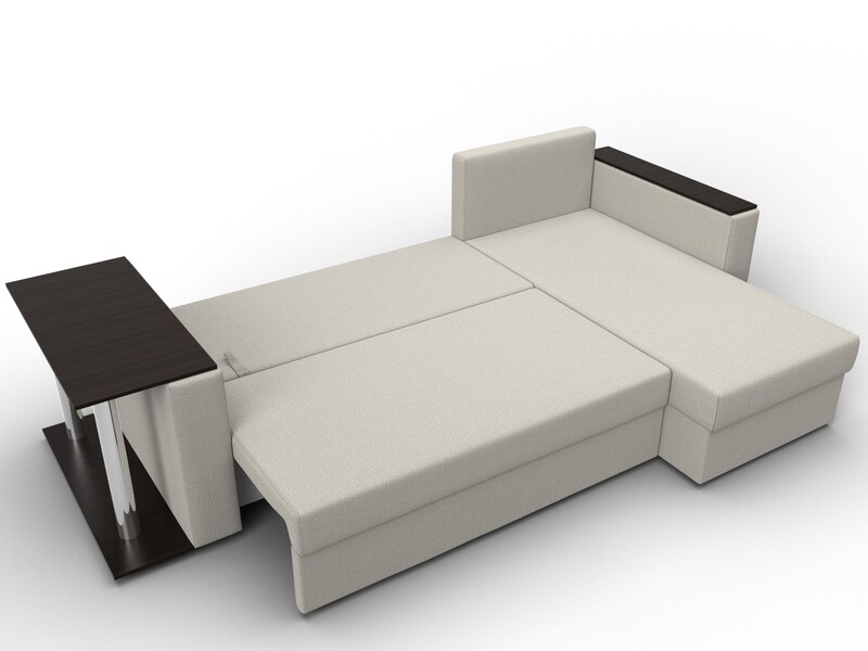 Диван угловой Атланта со столом правый угол, Рогожка, Амур 02 бежевый