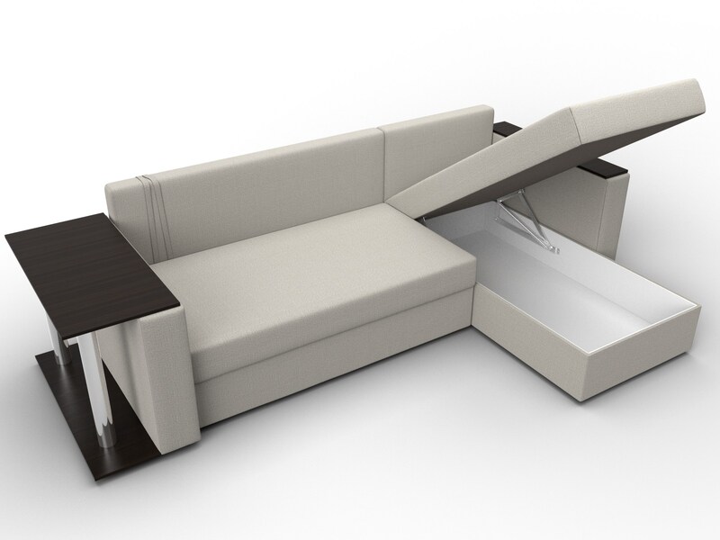 Диван угловой Атланта со столом правый угол, Рогожка, Амур 02 бежевый