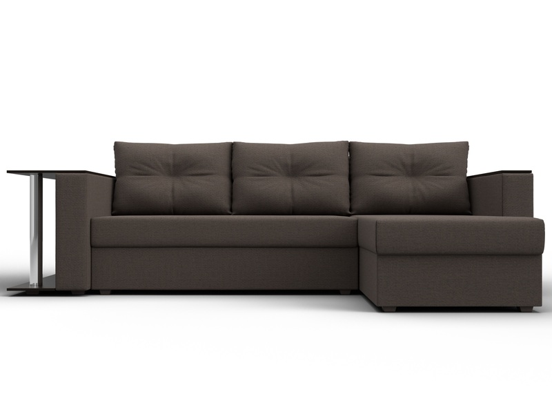 Диван угловой Атланта со столом правый угол, Рогожка, Амур 05 коричневый