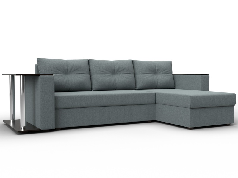 Диван угловой Атланта со столом правый угол, Рогожка, Амур 07 серый