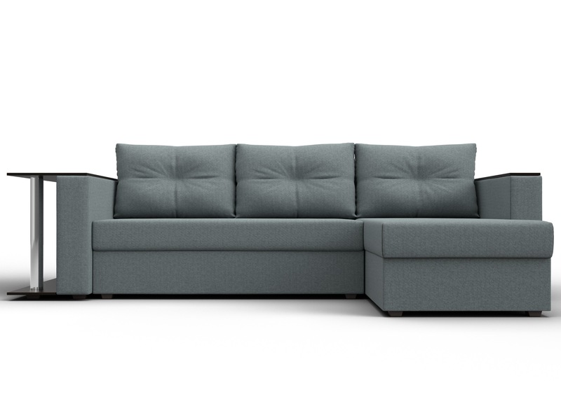 Диван угловой Атланта со столом правый угол, Рогожка, Амур 07 серый