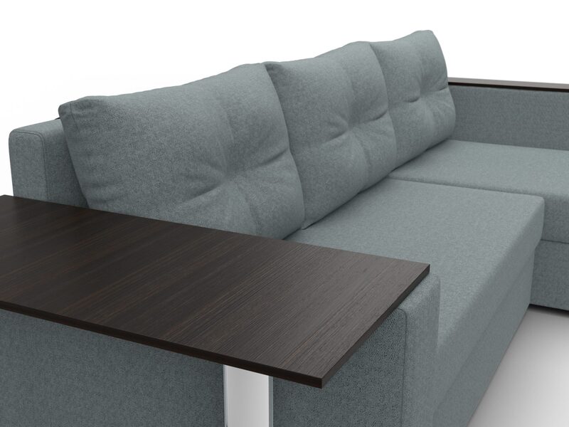 Диван угловой Атланта со столом правый угол, Рогожка, Амур 07 серый