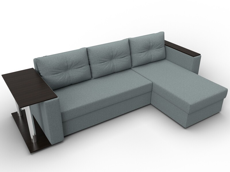 Диван угловой Атланта со столом правый угол, Рогожка, Амур 07 серый