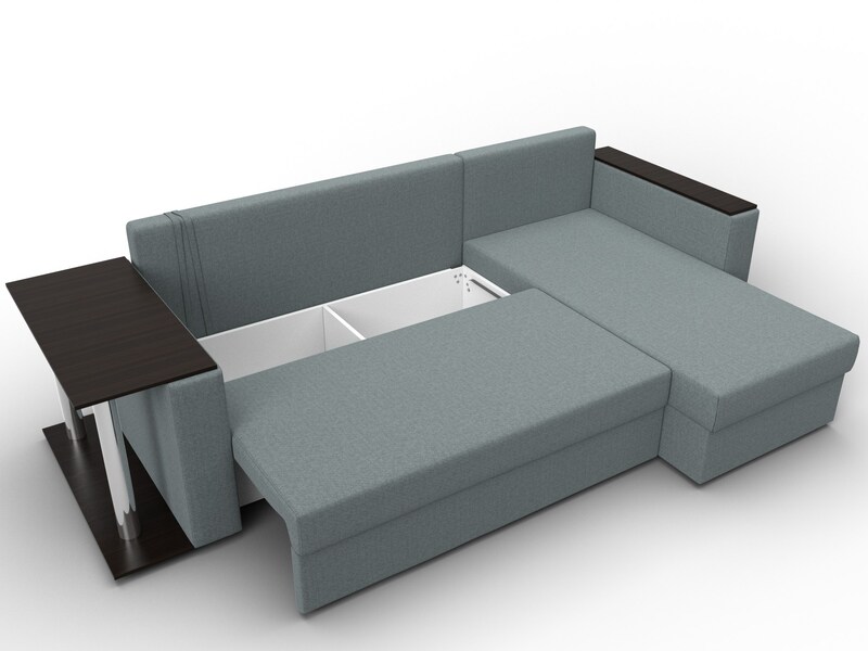 Диван угловой Атланта со столом правый угол, Рогожка, Амур 07 серый