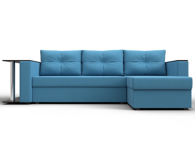 Диван угловой Атланта со столом правый угол, Рогожка, Амур 10 голубой