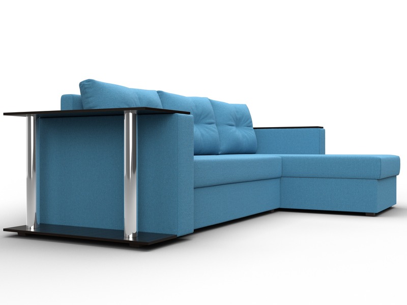 Диван угловой Атланта со столом правый угол, Рогожка, Амур 10 голубой