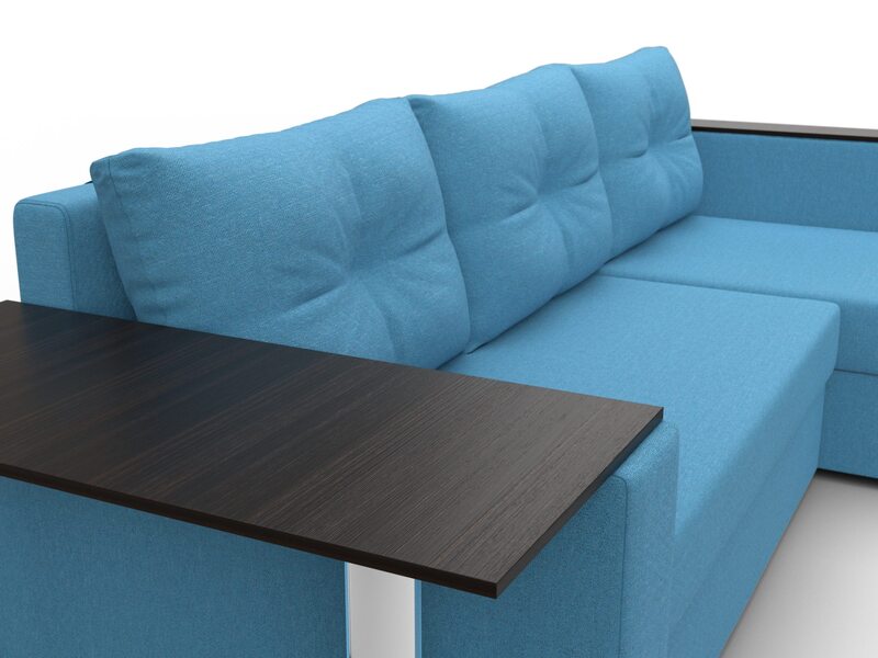 Диван угловой Атланта со столом правый угол, Рогожка, Амур 10 голубой