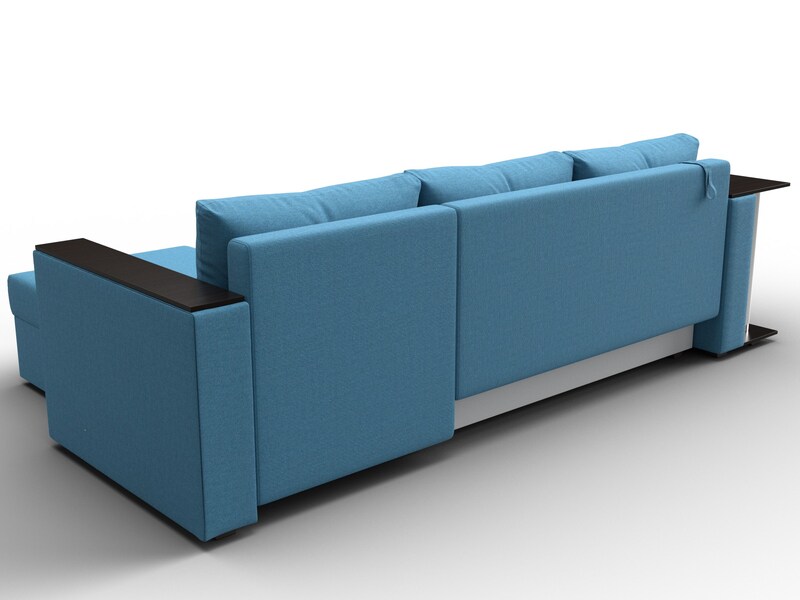 Диван угловой Атланта со столом правый угол, Рогожка, Амур 10 голубой