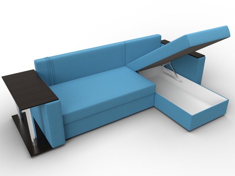 Диван угловой Атланта со столом правый угол, Рогожка, Амур 10 голубой