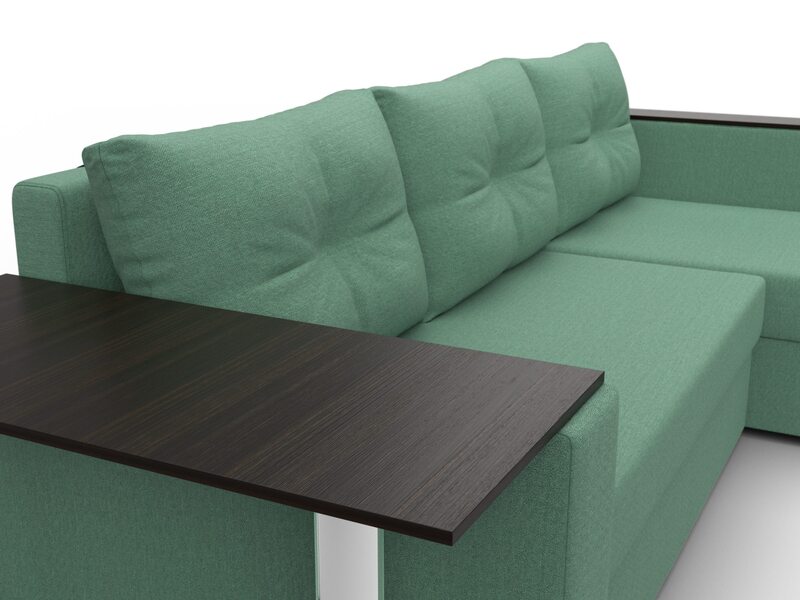 Диван угловой Атланта со столом правый угол, Рогожка, Амур 11 зеленый