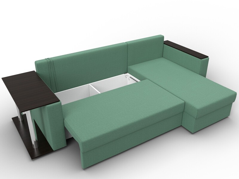 Диван угловой Атланта со столом правый угол, Рогожка, Амур 11 зеленый