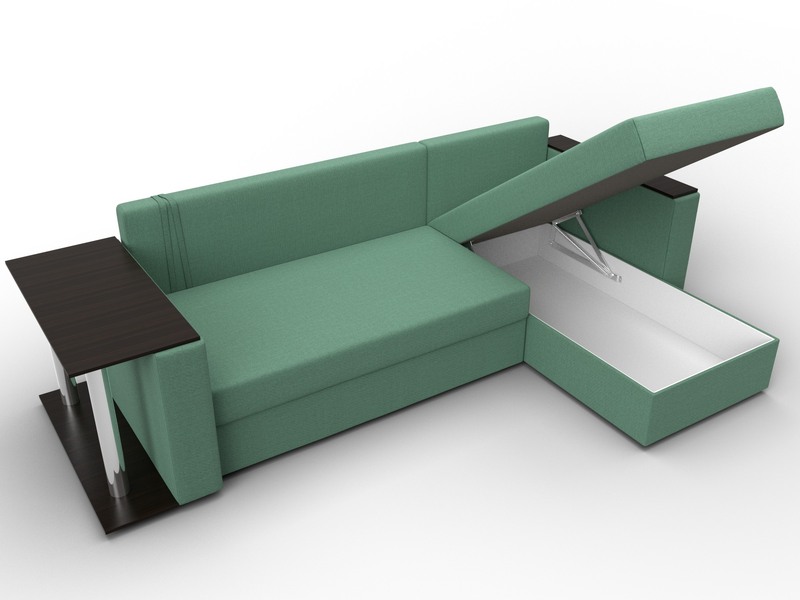 Диван угловой Атланта со столом правый угол, Рогожка, Амур 11 зеленый