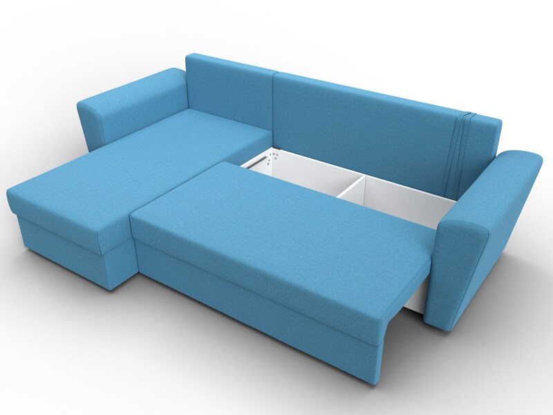 Диван угловой Амстердам Лайт левый угол, Рогожка, Амур 10 голубой
