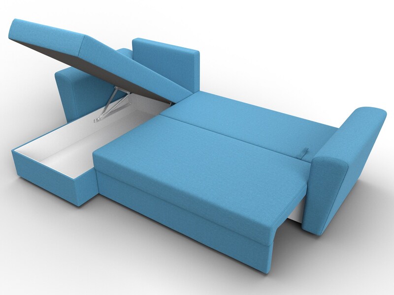 Диван угловой Амстердам Лайт левый угол, Рогожка, Амур 10 голубой