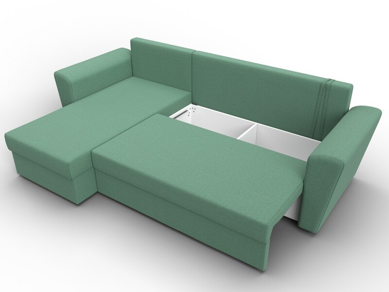 Диван угловой Амстердам Лайт левый угол, Рогожка, Амур 11 зеленый