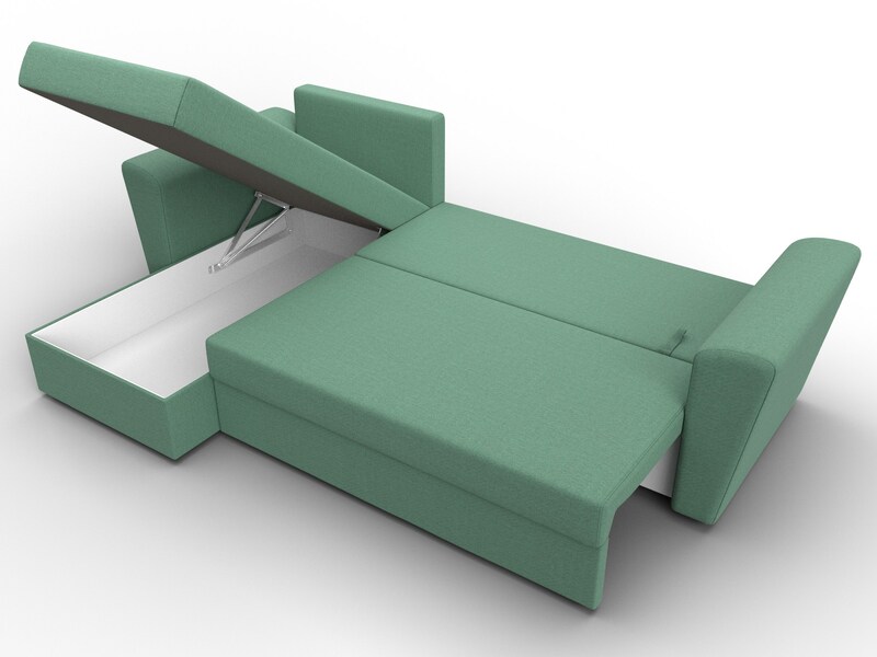 Диван угловой Амстердам Лайт левый угол, Рогожка, Амур 11 зеленый