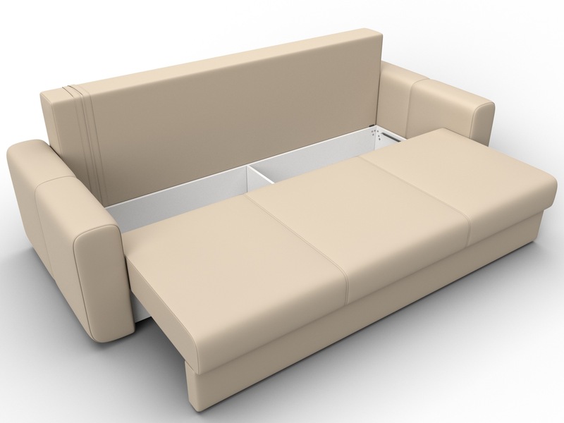 Диван прямой Лига-031, Экокожа, Бежевый