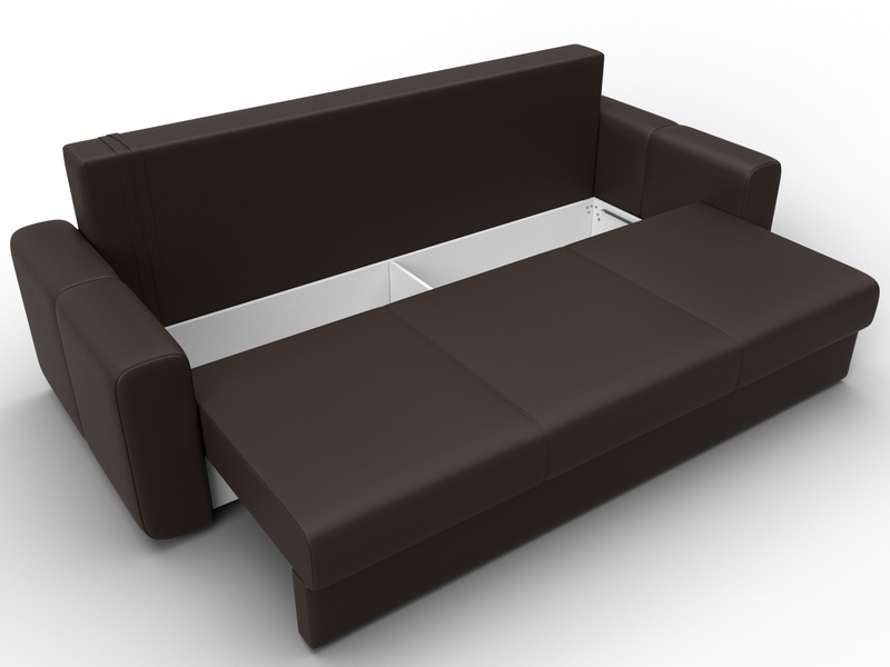 Диван прямой Лига-031, Экокожа, Коричневый
