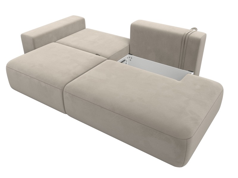 Диван прямой Лига-036 НПБ Модерн подлокотник слева, Микровельвет, Бежевый