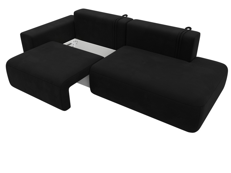 Диван прямой Лига-036 НПБ Модерн подлокотник слева, Микровельвет, Черный