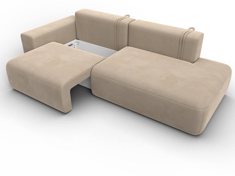 Диван прямой Лига-036 НПБ Модерн подлокотник слева, Велюр, SEVEN 729 бежевый