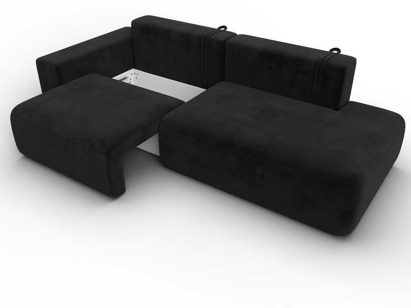 Диван прямой Лига-036 НПБ Модерн подлокотник слева, Велюр, SEVEN 35 черный