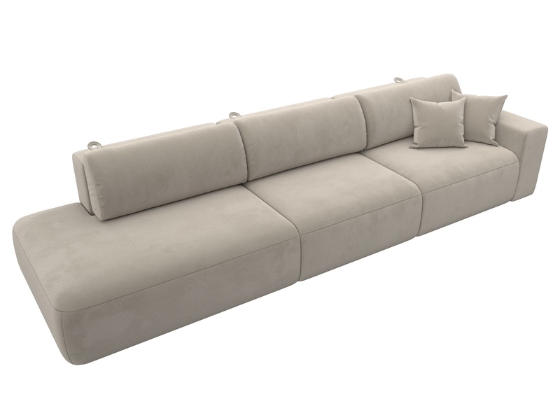 Диван прямой Лига-036 НПБ Модерн Лонг подлокотник справа, Микровельвет, Бежевый