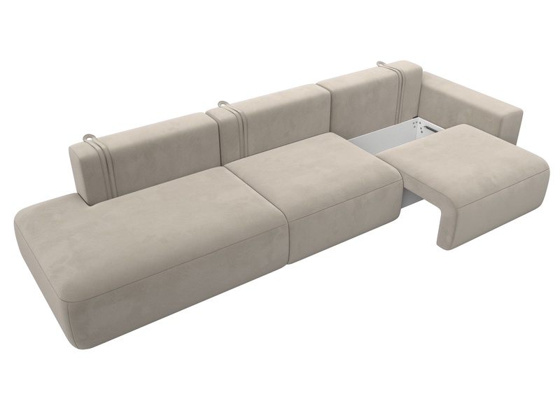 Диван прямой Лига-036 НПБ Модерн Лонг подлокотник справа, Микровельвет, Бежевый