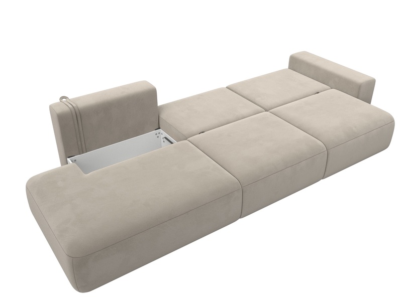 Диван прямой Лига-036 НПБ Модерн Лонг подлокотник справа, Микровельвет, Бежевый