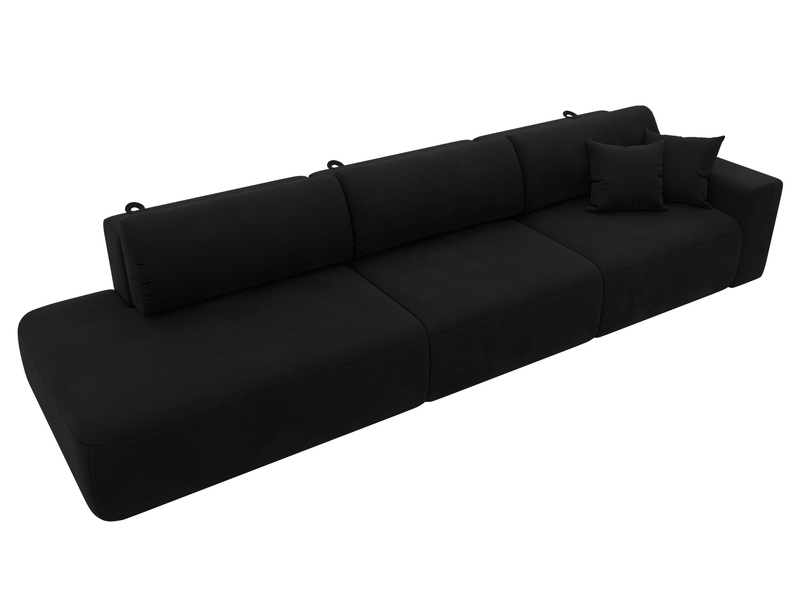 Диван прямой Лига-036 НПБ Модерн Лонг подлокотник справа, Микровельвет, Черный