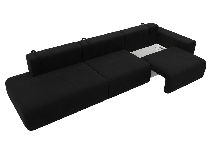 Диван прямой Лига-036 НПБ Модерн Лонг подлокотник справа, Микровельвет, Черный